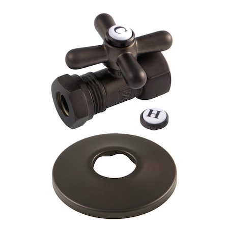 Kingston Brass 1/2" FIP x 1/2" or 7/16" Slip Joint Quarter-Turn Straight Stop Valve with Flange, Oil Rubbed Bronze CC44155XK